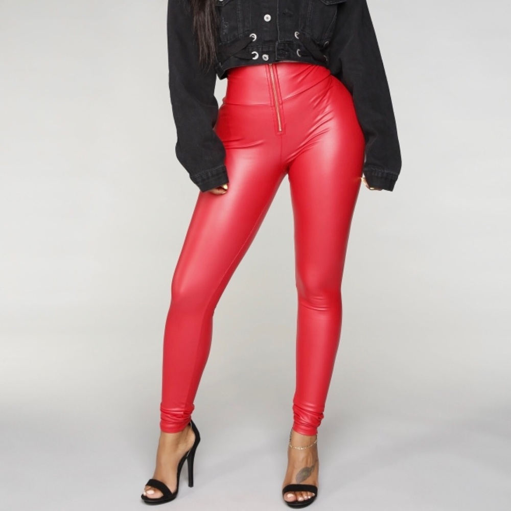 Fashion Nova Red Front Zip Leggings❤️✨